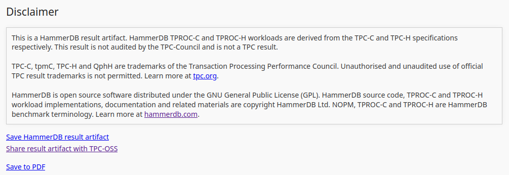 Benchmark Report Save and Share Links