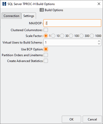 SQL Server TPROCH Settings Options