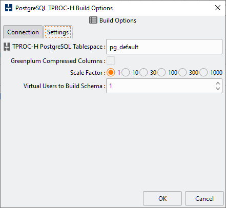 PostgreSQL TPROCH Build Settings Options