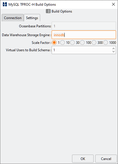 MySQL TPROCH Build Settings Options