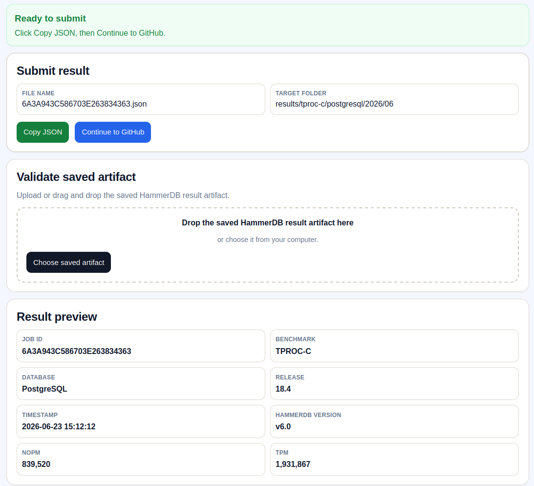 Validated HammerDB Result Artifact