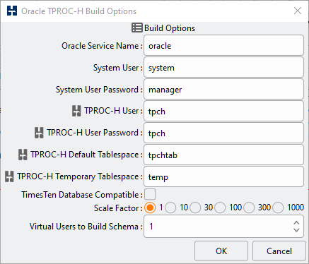Oracle TPROC-H Build Options