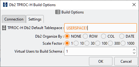 Db2 TPROCH Build Settings Options