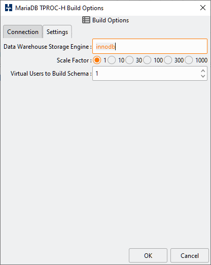 MariaDB TPROCH Settings Connection Options