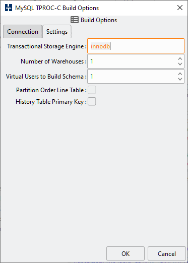 MySQL Build Settings Options