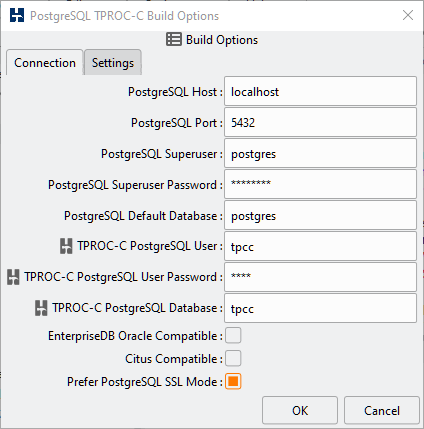 PostgreSQL Build Connection Options