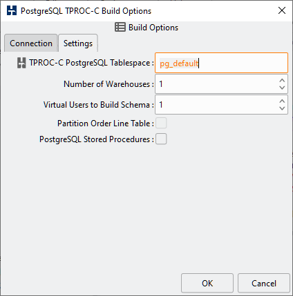 PostgreSQL Build Settings Options